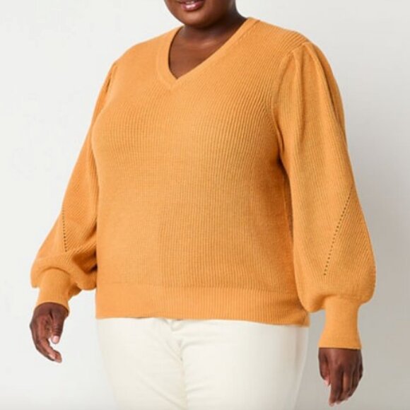 Liz Claiborne Plus Womens V Neck Long Sleeve Pullover Sweater, Honey size 3X NEW - Picture 1 of 2